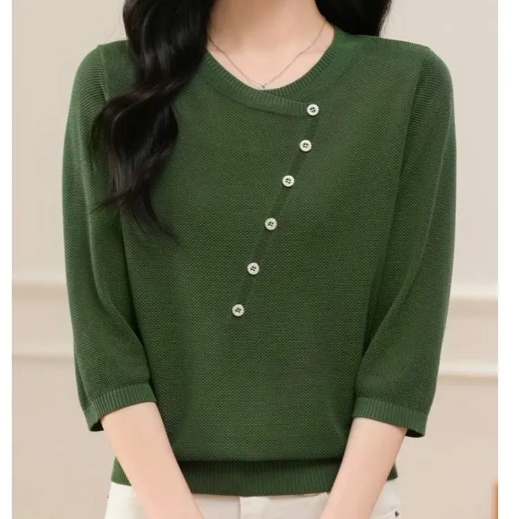 高档天丝打底衫女2024年秋冬新款洋气通勤遮肉显瘦七分袖中年上衣