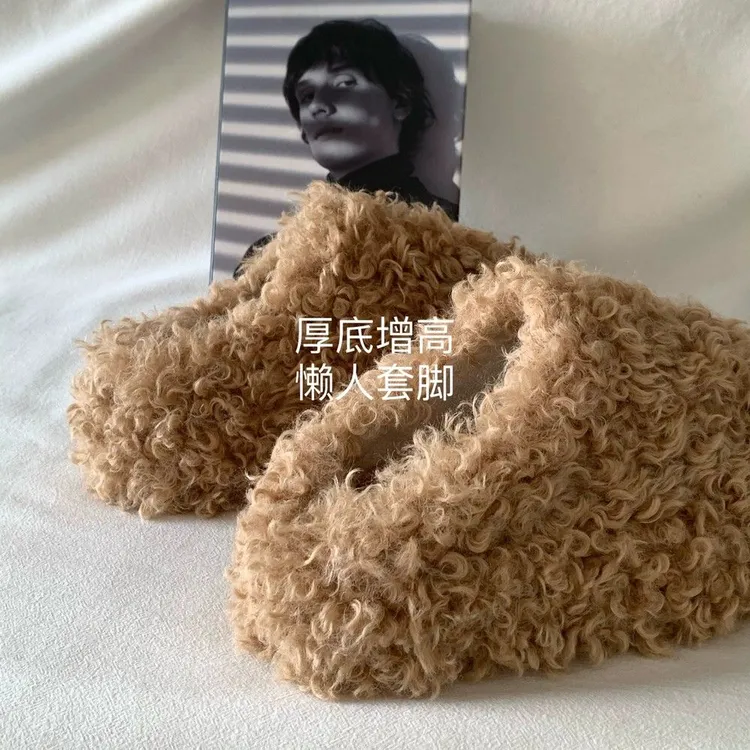 保暖~爆款韩国INS时尚厚底毛毛拖鞋女冬季网红外穿增高鞋保暖新款