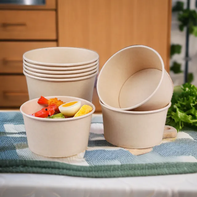 饮龙一次性纸碗加厚泡面本色纸碗环保家用商用打包碗批发圆形整箱