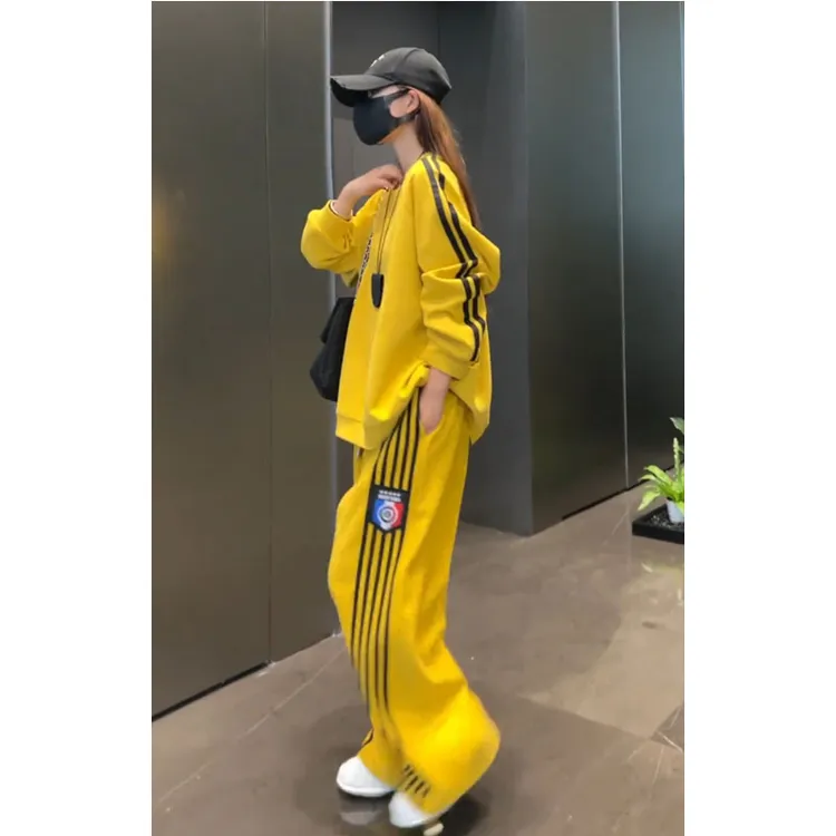 垂感重磅卫衣裤套装女2025秋季年轻显瘦圆领长袖上衣阔腿裤两件套