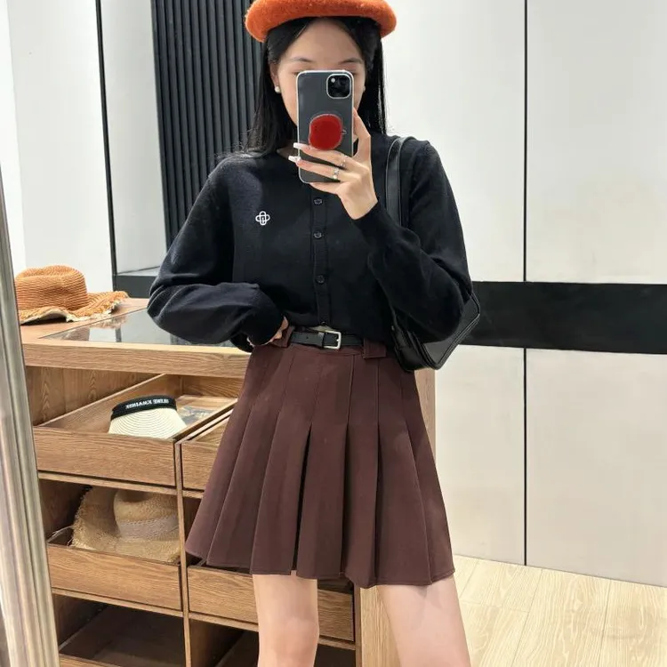 韩系学院风！2024秋季新款显瘦高腰A字防走光设计百褶半身裙女