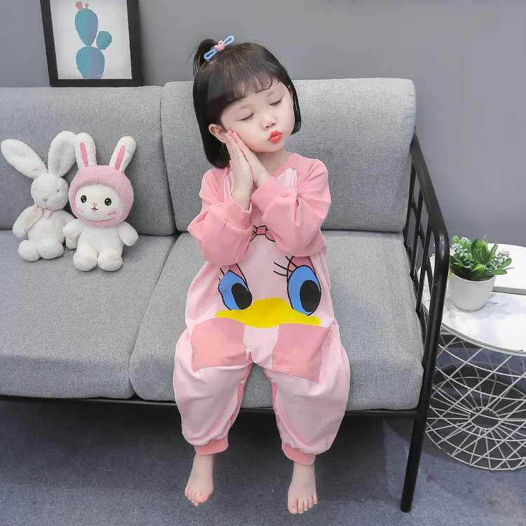 儿童连体睡衣春秋季纯棉女童全棉婴儿睡袋防踢被宝宝连体衣家居服