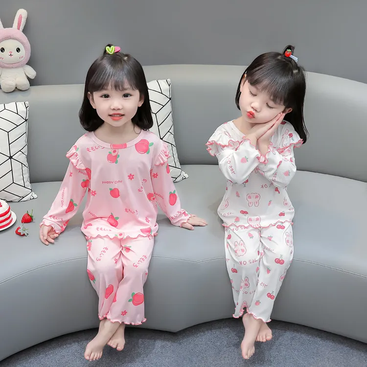 女童睡衣冰丝夏季薄款儿童家居服女孩宝宝长袖空调服套装夏天洋气