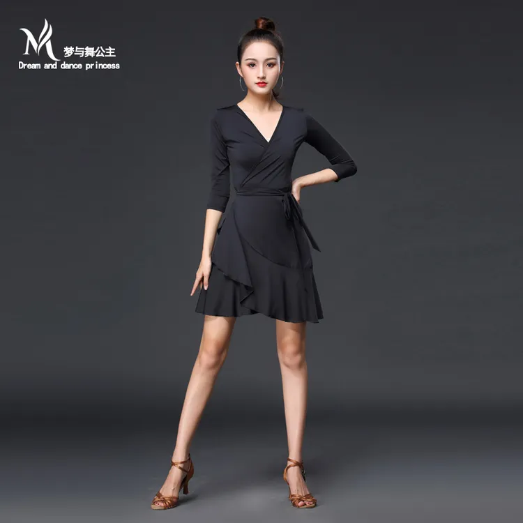 梦与舞公主拉丁舞舞蹈服新款连衣裙黑色艺考裙子练功服国标舞蹈裙