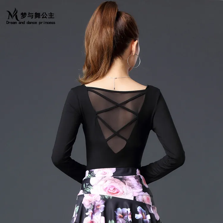 梦与舞公主拉丁舞女上衣成人舞蹈服美背显瘦时尚健身服形体服长袖