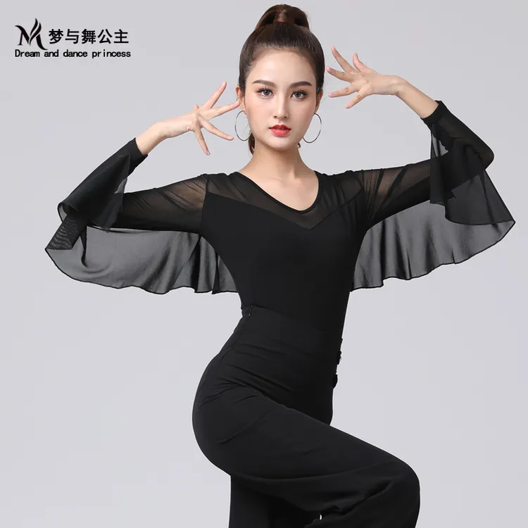 梦与舞公主摩登舞服装新款上衣连体衣国标舞练功服拉丁舞服装长袖