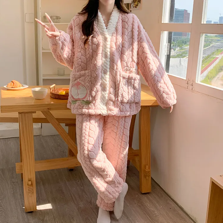 10-3月秋冬季加厚保暖珊瑚绒待产后喂奶哺乳月子服孕妇睡衣法兰绒