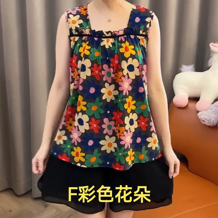 夏季无袖宽松时尚黑白碎花波点百搭显瘦洋气遮肚外穿大码女背心