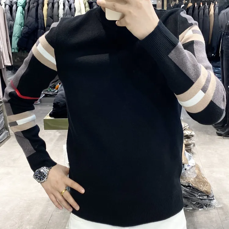 圆领提花高爆款品质长袖男士毛衣修身保暖针织打底衫潮流百搭加厚