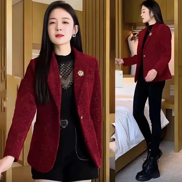 【薄】2025年春秋薄款气质红色西装小香风外套女百搭西服韩版小个子
