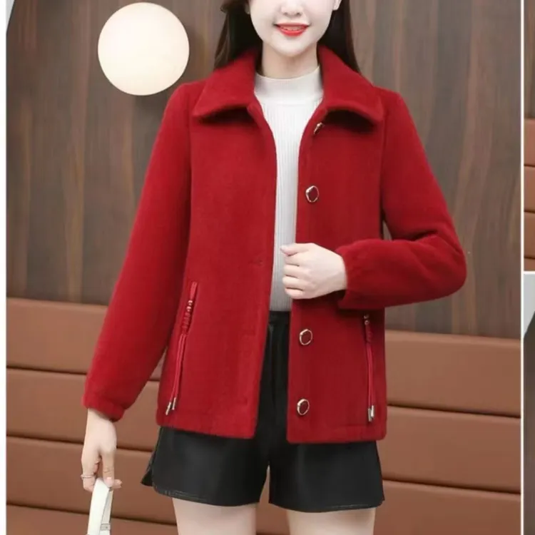 2024时尚洋气减龄百搭加绒加厚时尚保暖短款妈妈秋冬款外套