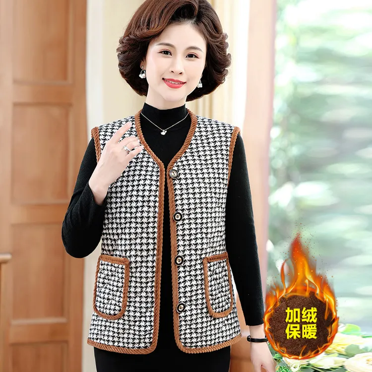 冬装新款女士外穿加厚马甲妈妈装加绒保暖内搭上衣秋冬季洋气马夹