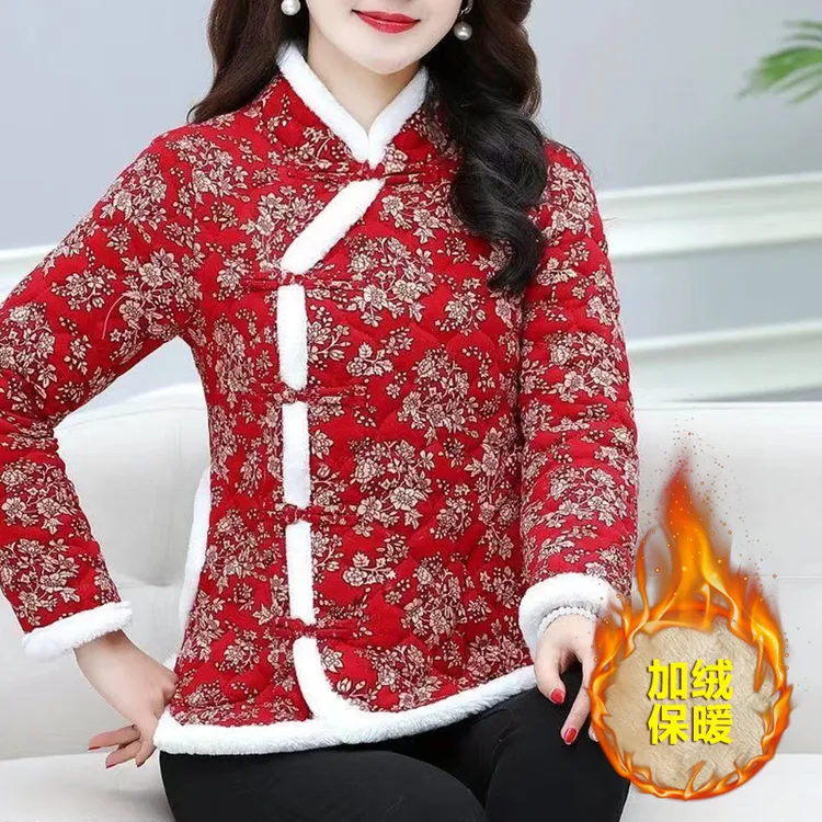 网红小花袄加厚名族风棉衣新中式女士加绒保暖东北花棉袄国潮风