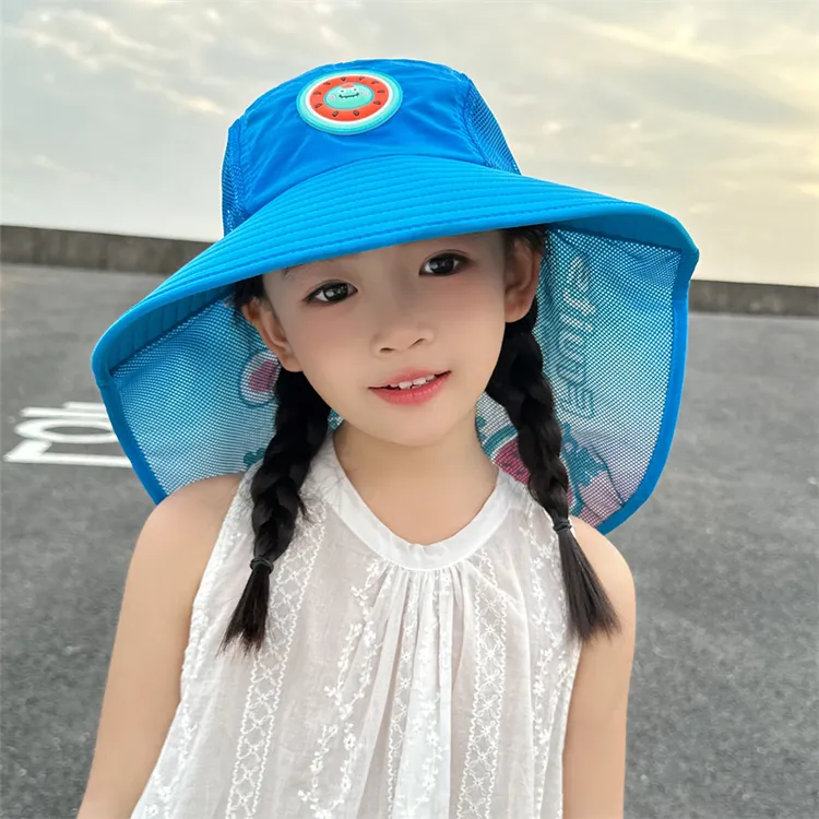 儿童防晒帽夏季防紫外线宝宝遮阳帽卡通沙滩帽男女童大帽檐披肩帽