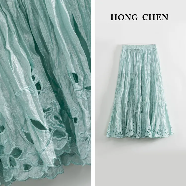 【虹辰】高端显瘦气质女装半身裙高级感褶皱工艺时尚复古百搭HC1267