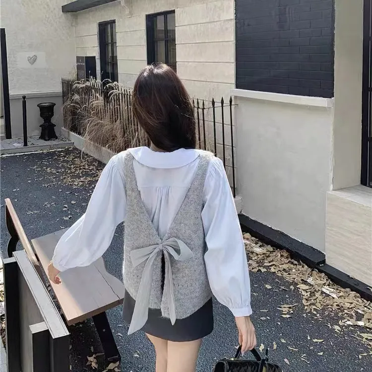 【蝴蝶结】双面新款韩版设计感外穿针织背心简约马甲女无袖上衣潮