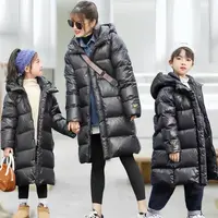 黑金新款儿童长款黑色加厚保暖羽绒服冬季过膝男女童小火山白鸭绒