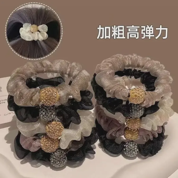 【百搭网红发圈发饰欧根纱水钻发绳】网纱小肠发圈高弹头绳丸子头