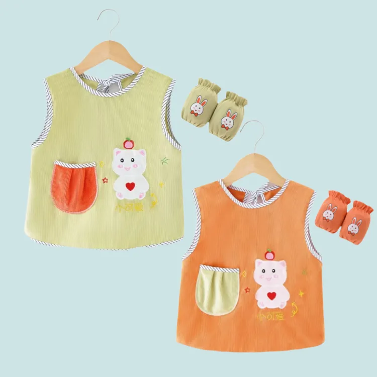 无袖罩衣宝宝儿童防脏吃饭围兜婴幼儿婴儿卡通护衣宝宝围兜罩衣