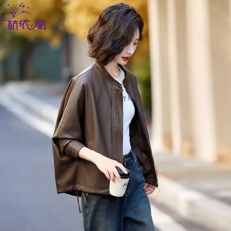 美拉德皮衣外套女2025新款春秋短款宽松休闲复古PU皮机车夹克上衣