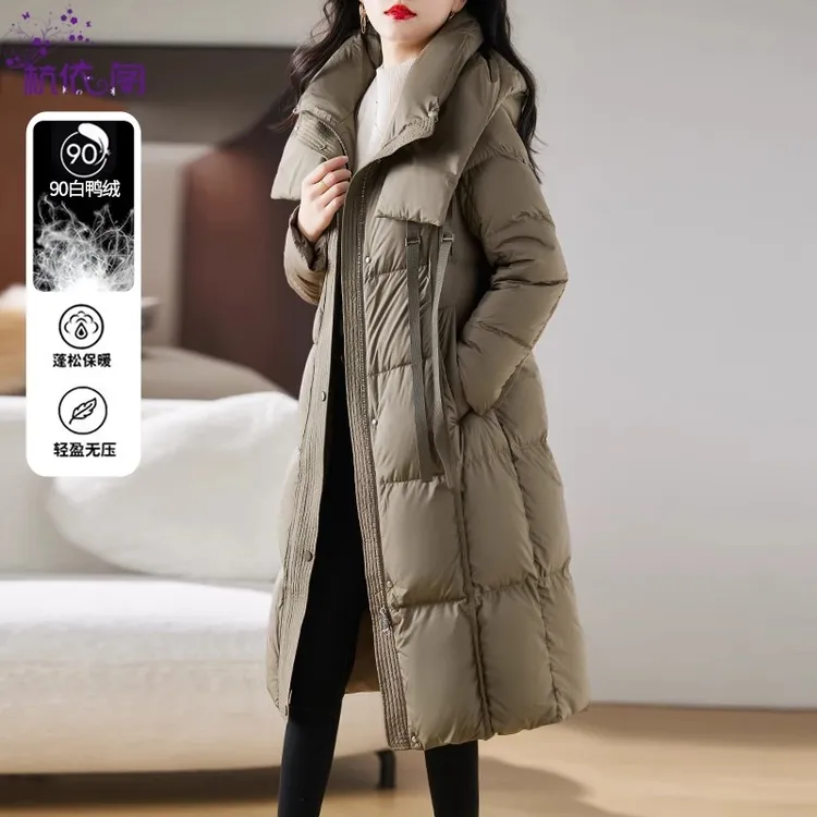 高端长款羽绒服女冬季2025年新款时尚洋气加厚过膝白鸭绒连帽外套