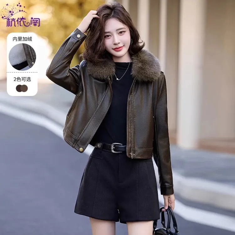 加绒加厚小皮衣外套女短款2025新款冬季高级感小个子复古PU皮夹克