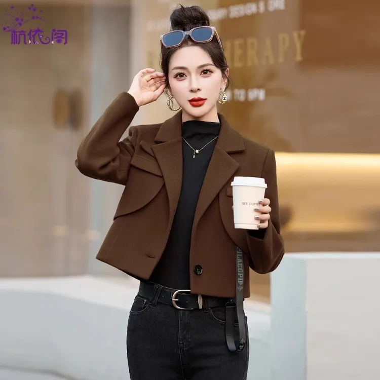 短款小西装毛呢外套女秋冬2024新款高级感小个子韩版气质呢子大衣