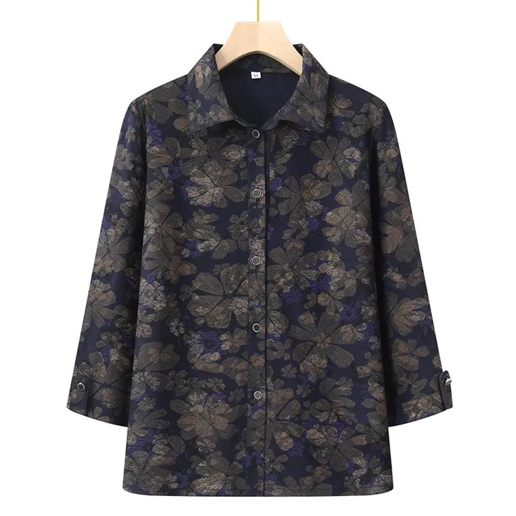 皮尔卡丹2025新款奶奶春秋长袖女士衬衫70岁80老太太薄款气质衬衣