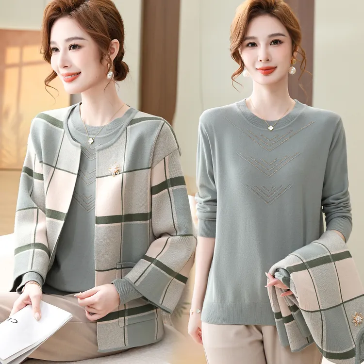 皮尔卡丹时尚两件套妈妈装春装外套2025新款中老年人女母亲衣服秋