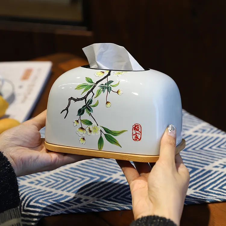 中式中国风创意纸抽盒复古纸巾盒家用客厅茶几餐桌陶瓷抽纸盒收纳
