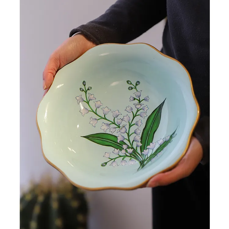芙菡居品“幸福归来”中式铃兰陶瓷果盘家用客厅餐桌茶几水果碗摆件