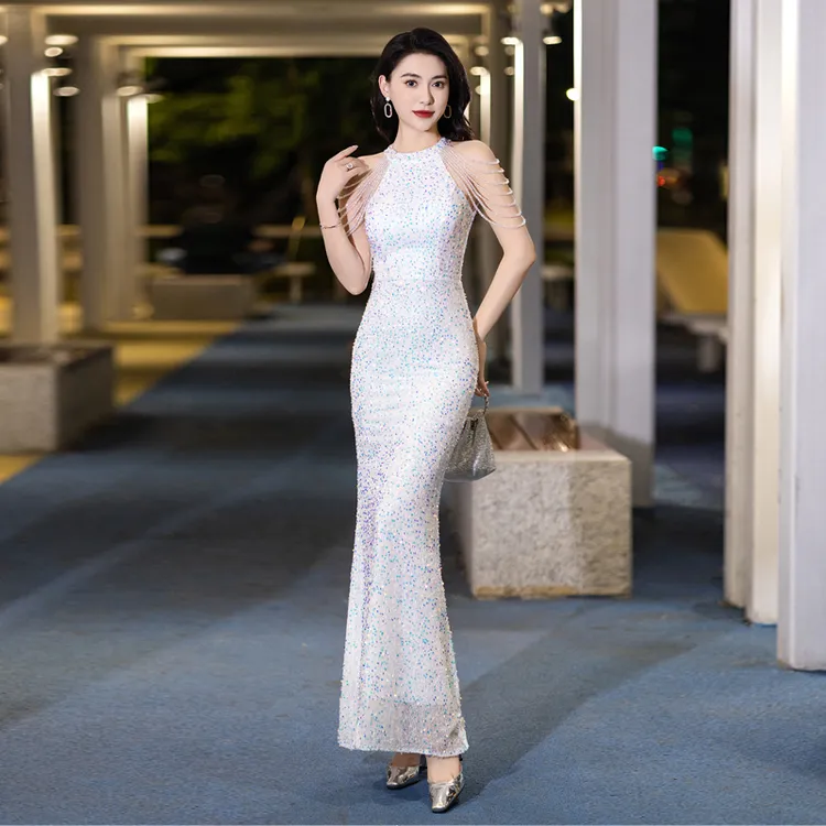 白色晚礼服女2025新款高端宴会轻奢生日气质名媛高级感鱼尾高贵