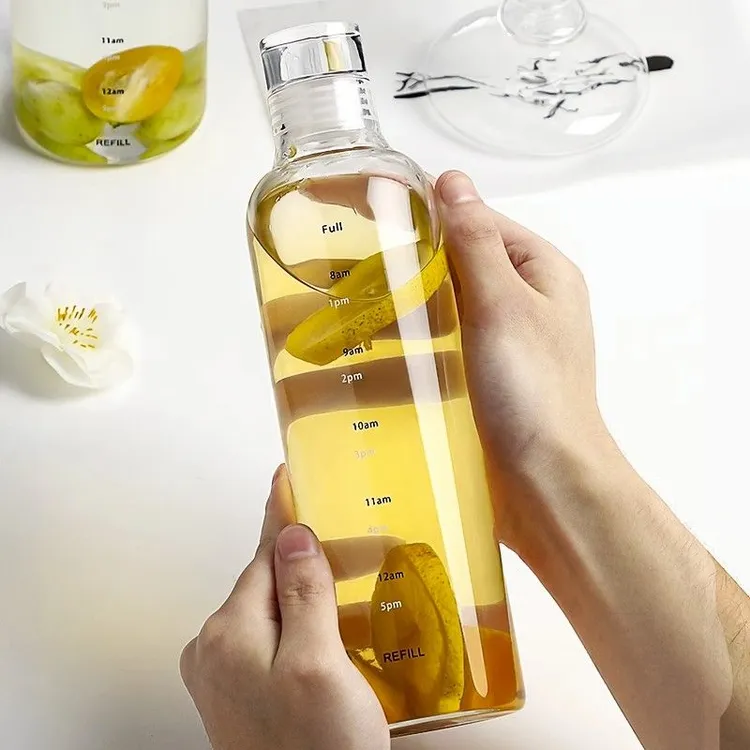 时间刻度透明水杯高硼硅带盖便携杯子果汁饮料冷泡瓶大容量网红同