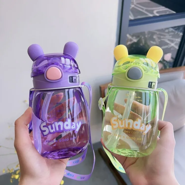 夏季新款儿童卡通水杯男女学生高颜值带吸管杯子幼儿园宝宝学饮杯