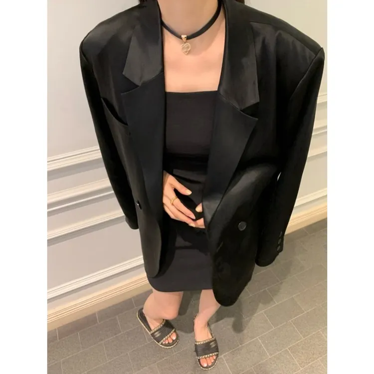 2024夏季新款细腻光泽西服薄防晒外套女醋酸缎面休闲西装