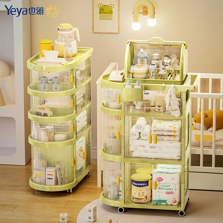 YEYA/也雅婴儿用品置物架宝宝喂养台收纳柜新生儿专用移动小推车