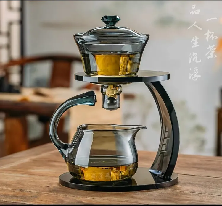 高硼硅玻璃茶壶创意中式懒人神器盖碗轻奢水杯磁吸茶水分离杯茶具