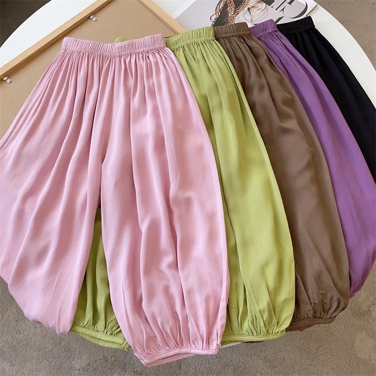 儿童棉绸防蚊裤男童纯色长裤女童灯笼裤宝宝休闲裤中大童裤子夏季