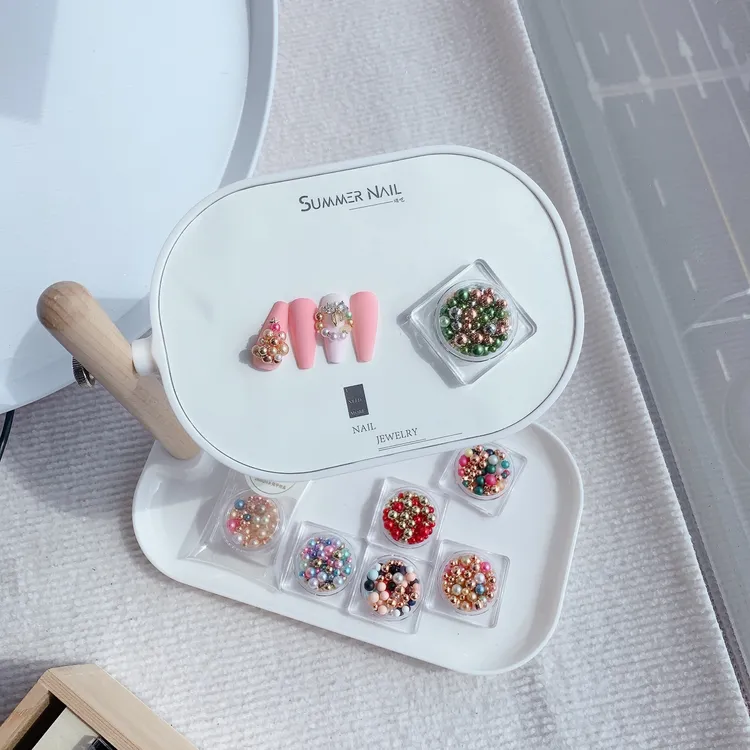 圣诞美甲材料包混装圣诞彩色珍珠美甲饰品磨砂珍珠美甲钻美甲饰品