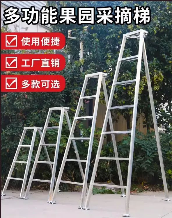 果园采摘梯轻便结实镀锌钢修剪梯挂树梯加厚加宽人字梯便捷送铁链