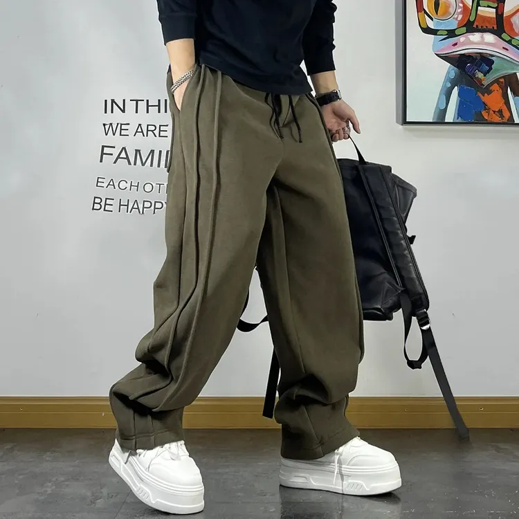 大码美式复古拼接针织运动卫裤男春秋款潮流垂感直筒裤百搭休闲裤