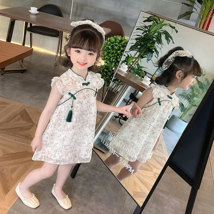 女童小童连衣裙洋气薄款小女孩中国风公主裙周岁夏款国风夏季女宝