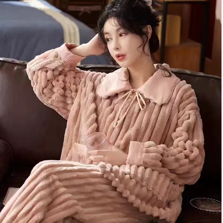 【芳华心】仙女风珊瑚绒秋冬款女睡衣加厚法兰绒保暖家居服套装81