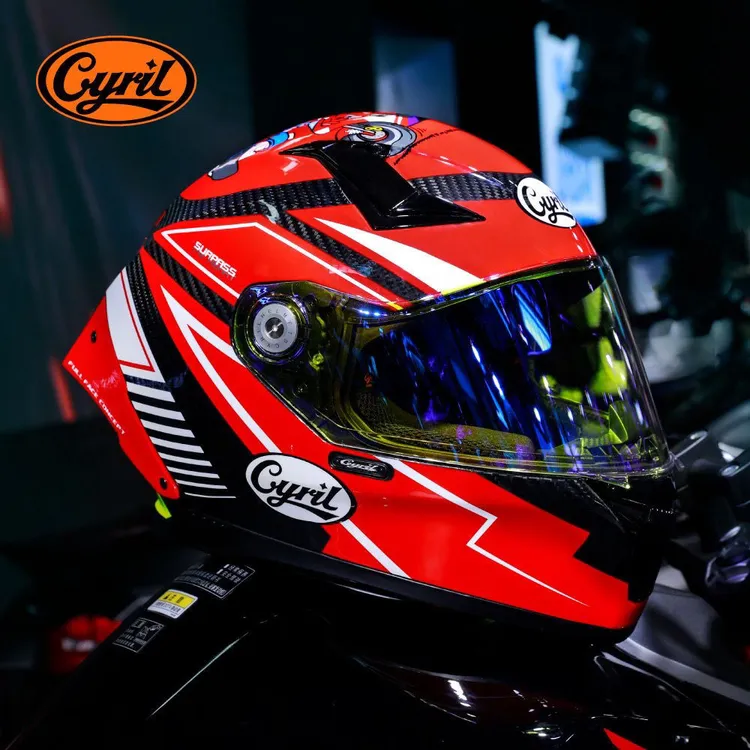 CYRIL赛罗碳纤维全盔高档头盔摩托车超越3c男女赛车四季蓝牙尾翼