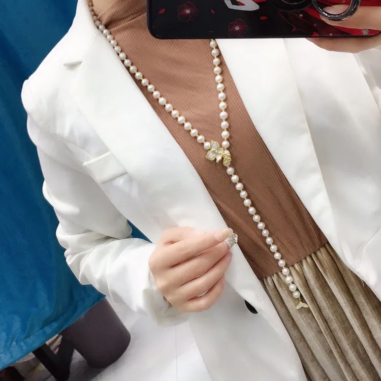 复古淡水珍珠项链女白色百搭韩版首饰一款多戴毛衣链