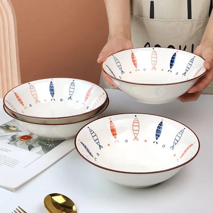 【孟垣】小鱼系列4个装8英寸陶瓷大号釉下彩斗碗大碗面碗日式大碗