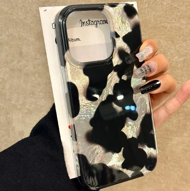 冷淡风黑白纹适用苹果16promax手机壳个性15镭射14新款13网红男女