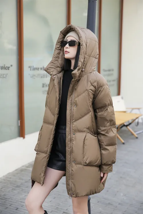 韩版连帽宽松中长款羽绒服冬季保暖外套女W319大码显瘦