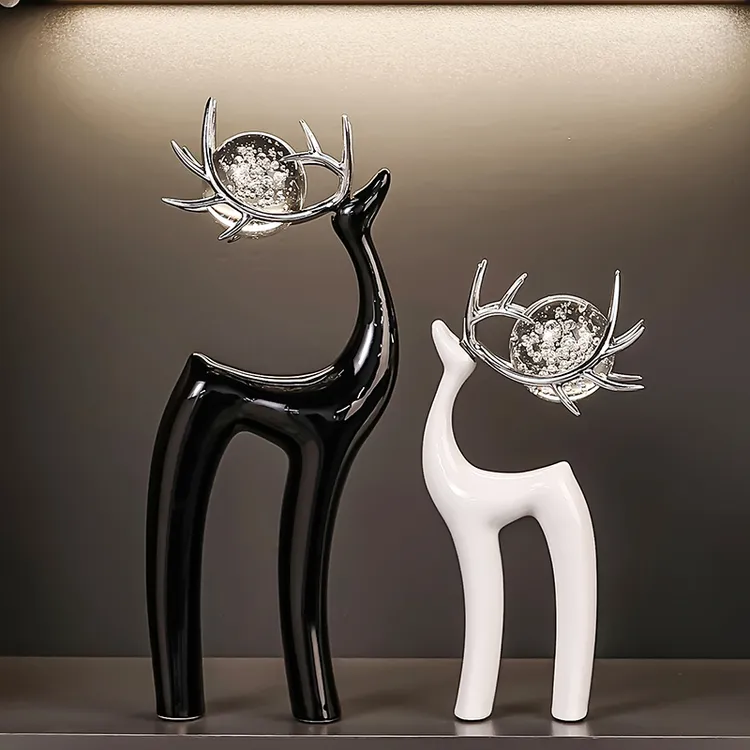摆件水晶球麋鹿轻奢高档客厅酒柜电视柜家居装饰品现代艺术工艺品