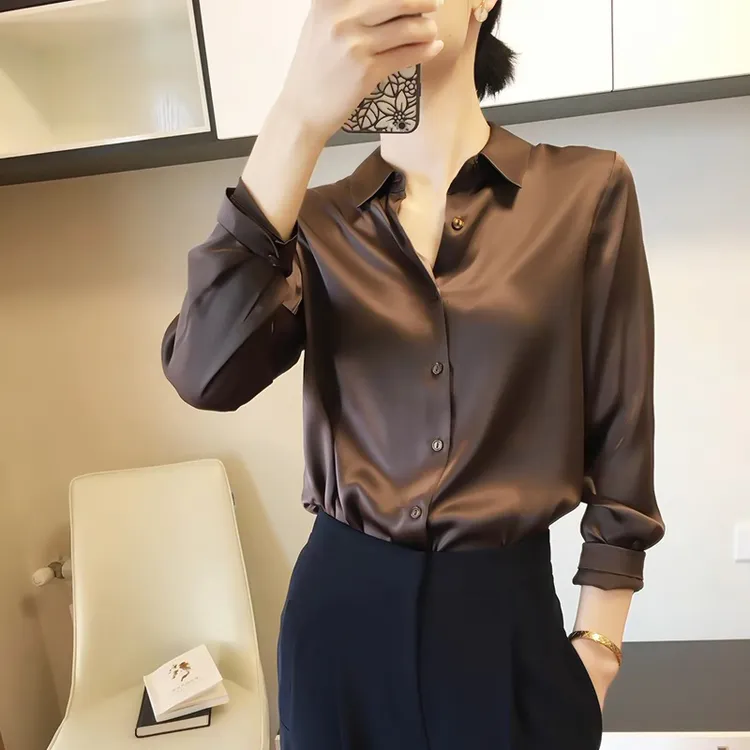 高级醋酸缎面衬衫女士2025春秋新款气质女装上衣职业长袖衬衣洋气